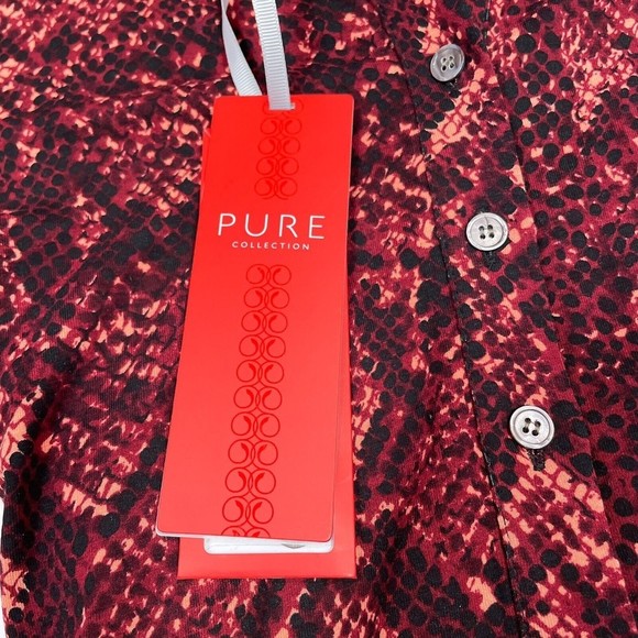 PURE Collection Dress Size 8 / 10 Red Snakeskin Button Front Empire Long Sleeve - Picture 7 of 8